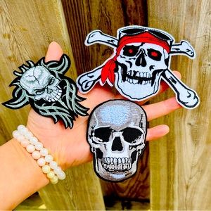 Set of 3 Skull Patches Skull Iron on Patches Pirate Patches